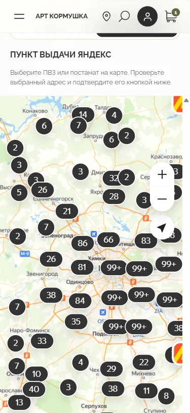 Выбор пункта выдачи на карте — Mobile
